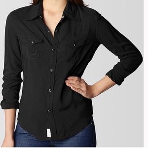 True religion long star button up black